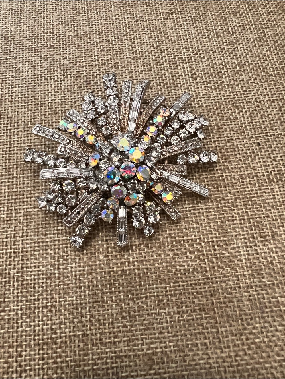 Silver Starburst Brooch / Pendant with Aurora Crystals